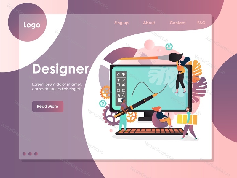 Designer vector website template, web page and landing page design for website and mobile site development. Professional graphic designer, design agency services concept.