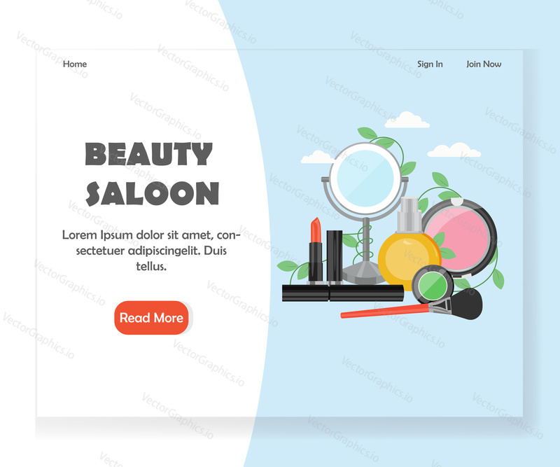 Beauty saloon vector website template, web page and landing page design for website and mobile site development. Beauty parlour, make up studio services concept