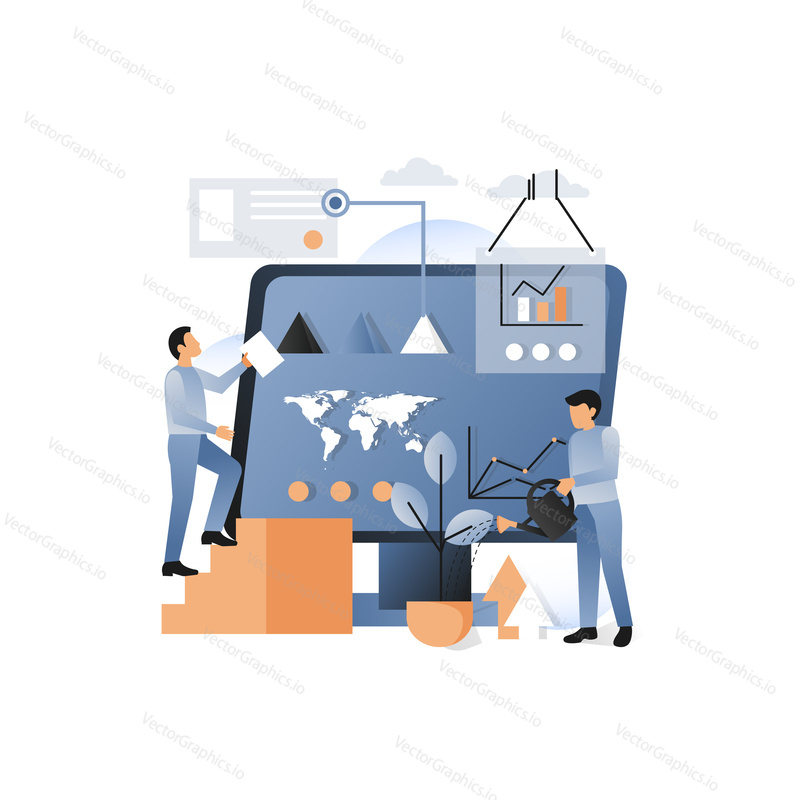 Vector illustration of biologists using modern technologies while working at scientific laboratory. Biology concept for web banner, website page, presentation etc.