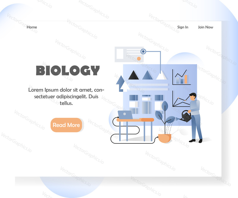 Biology landing page template. Vector illustration of biologist doing biological experiment at science lab using modern technology. Scientific research concept for website and mobile site development.