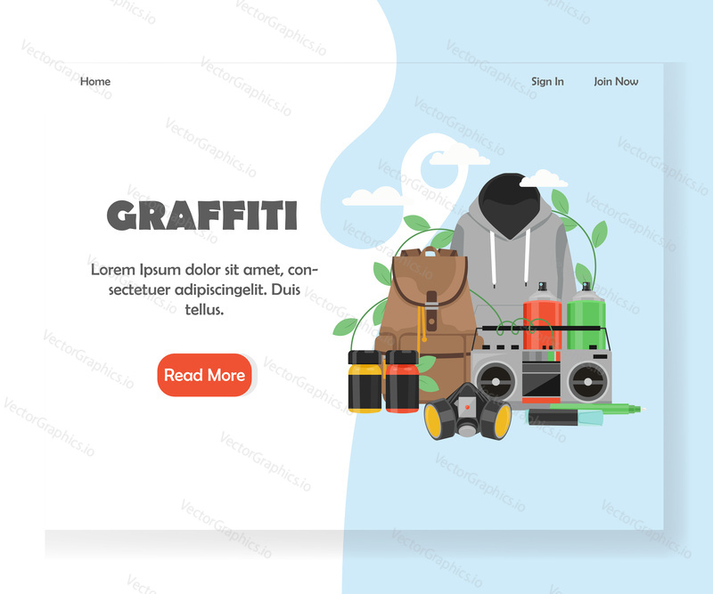 Graffiti vector website template, web page and landing page design for website and mobile site development. Street art making, graffiti supplies concept.