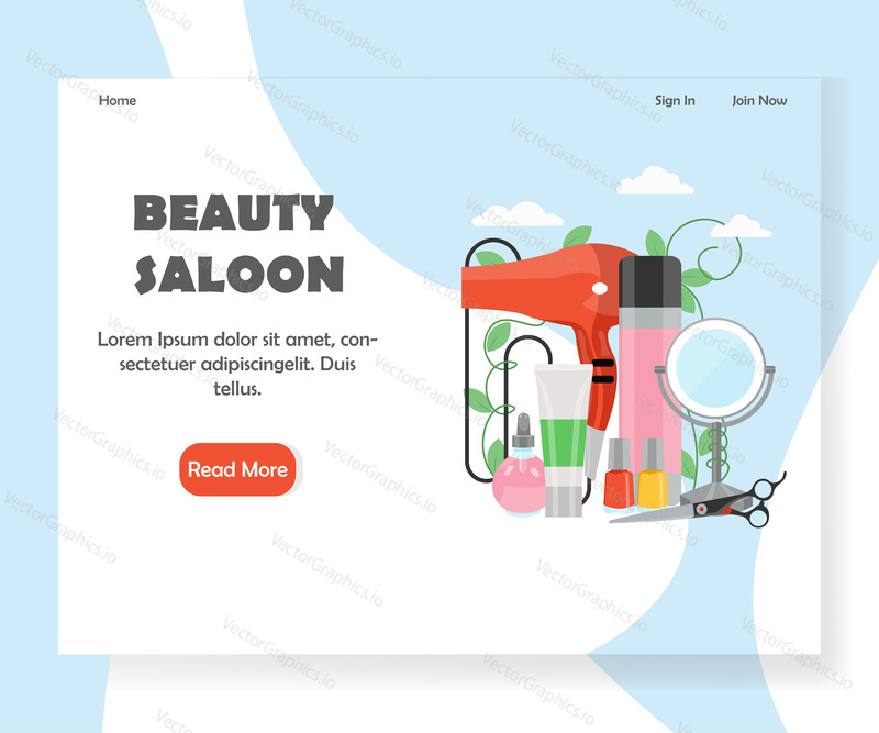 Beauty saloon vector website template, web page and landing page design for website and mobile site development. Beauty parlour and hair salon services concept