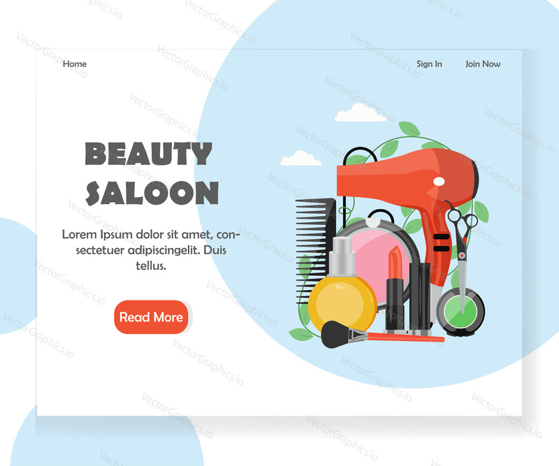 Beauty saloon vector website template, web page and landing page design for website and mobile site development. Beauty salon services concept for web banner, website page etc.