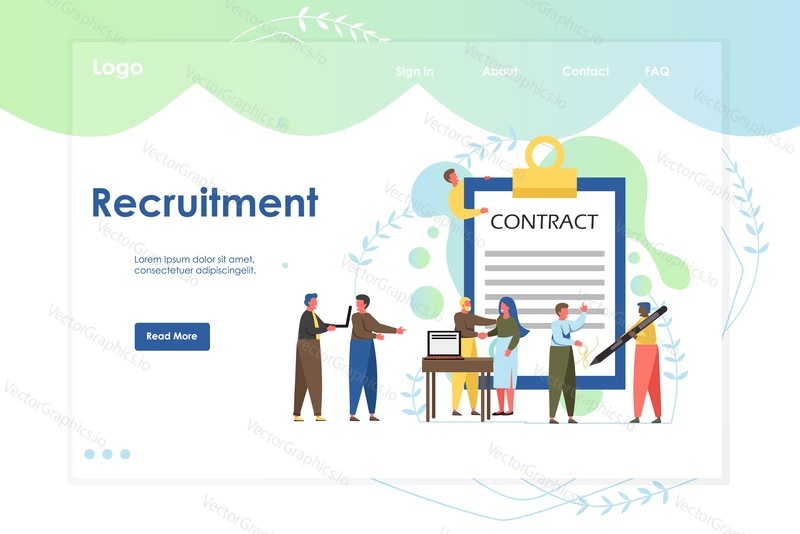 Recruitment vector website template, web page and landing page design for website and mobile site development. Job hiring, employment concept.