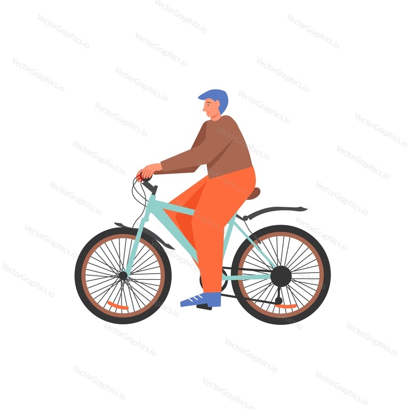 Man riding bicycle, vector flat style design illustration isolated on white background. Walk in the park, active and healthy lifestyle concept for web banner, website page etc.