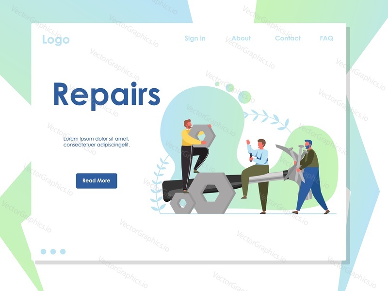 Repairs vector website template, web page and landing page design for website and mobile site development. Home repair, carpenter, handyman services concept.