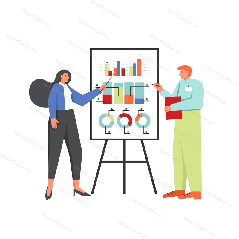 Recruitment, vector flat illustration. Woman, recruiting agency specialist giving lecture, seminar on employment issues. Human resources, job hunting, hiring concept for web banner, website page etc.