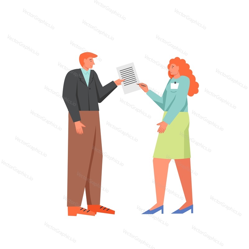 Recruitment contract, vector flat illustration. Successful job recruiting, hiring process and signing agreement with new employee. Human resources, employment concept for web banner, website page etc.