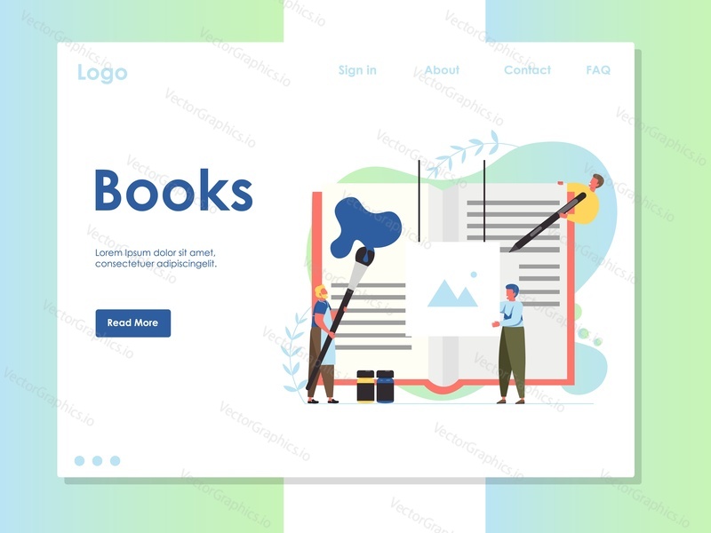 Books vector website template, web page and landing page design for website and mobile site development. Book publication process concept.