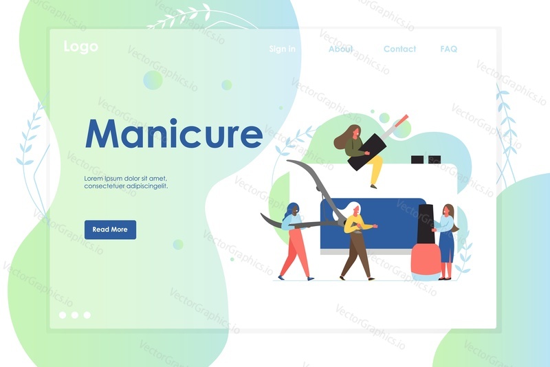 Manicure vector website template, web page and landing page design for website and mobile site development. Beauty salon, nail studio services and hand care concept.