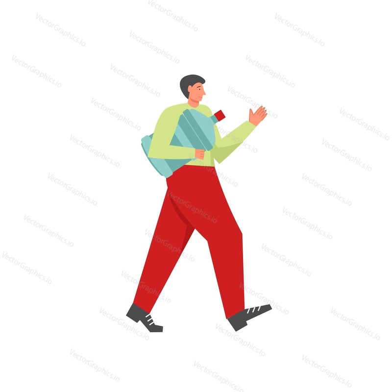 Delivery man courier carrying huge water bottle. Vector flat style design illustration isolated on white background. Water delivery services concept for web banner, website page etc.