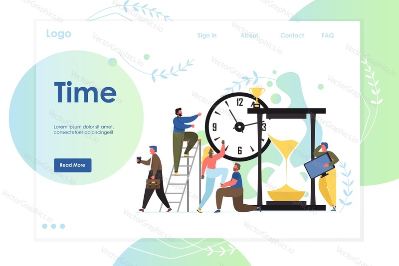 Time vector website template, web page and landing page design for website and mobile site development. Tiny characters business people running out of time to do their work.