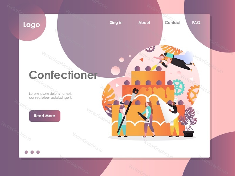 Confectioner vector website template, web page and landing page design for website and mobile site development. Cake making services concept.