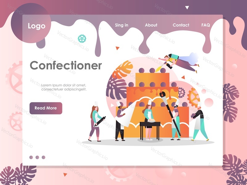 Confectioner vector website template, web page and landing page design for website and mobile site development. Sweet pastry, confectionery services concept.