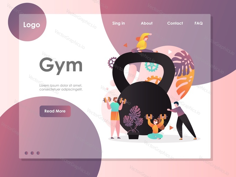 Gym vector website template, web page and landing page design for website and mobile site development. Fitness gym services, powerlifting, bodybuilding concept