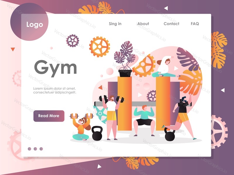 Gym vector website template, web page and landing page design for website and mobile site development. Gym facilities, fitness sport equipment concept.