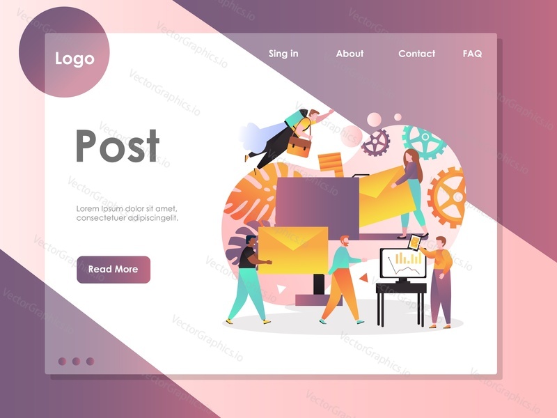 Post vector website template, web page and landing page design for website and mobile site development. Post office staff, postal delivery service concept.