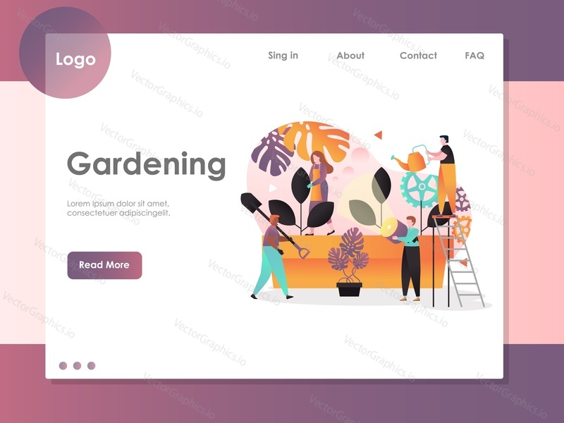 Gardening vector website template, web page and landing page design for website and mobile site development. Spring gardening, plant care concepts.