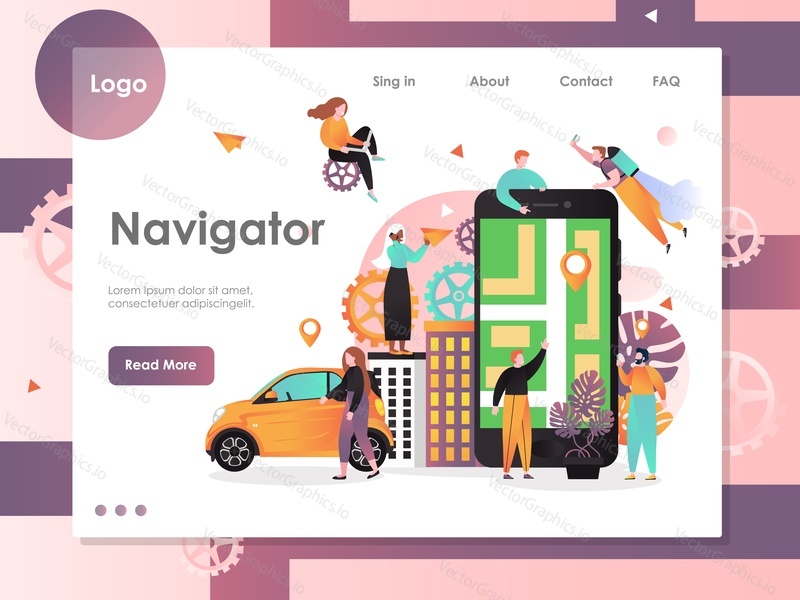 Navigator vector website template, web page and landing page design for website and mobile site development. GPS Navigation mobile app, automobile navigator concepts.