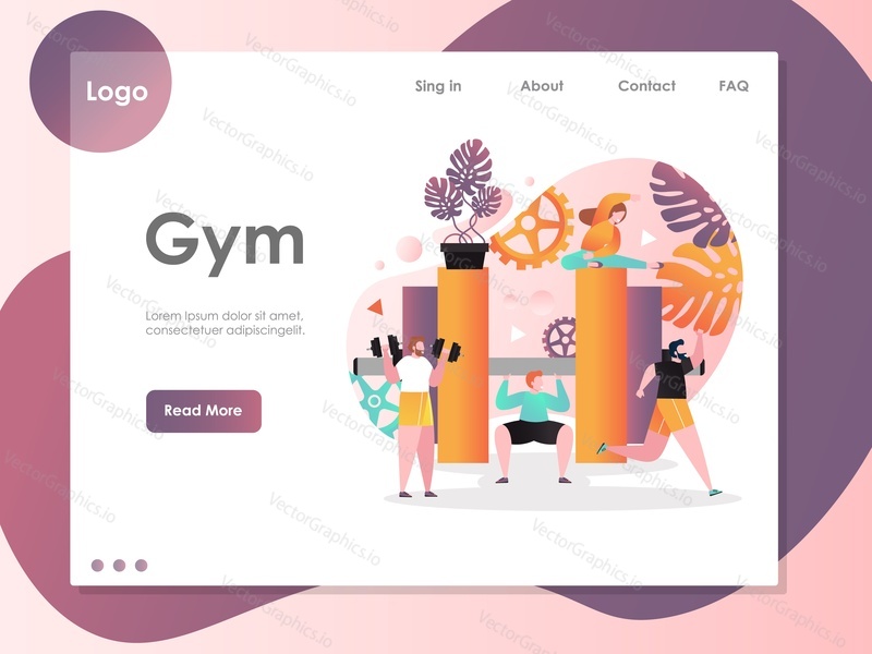 Gym vector website template, web page and landing page design for website and mobile site development. Fitness gym, weighlifting, bodybuilding concept.