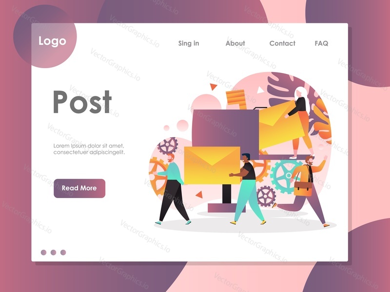 Post vector website template, web page and landing page design for website and mobile site development. Post office, postal service, correspondence delivery concept.