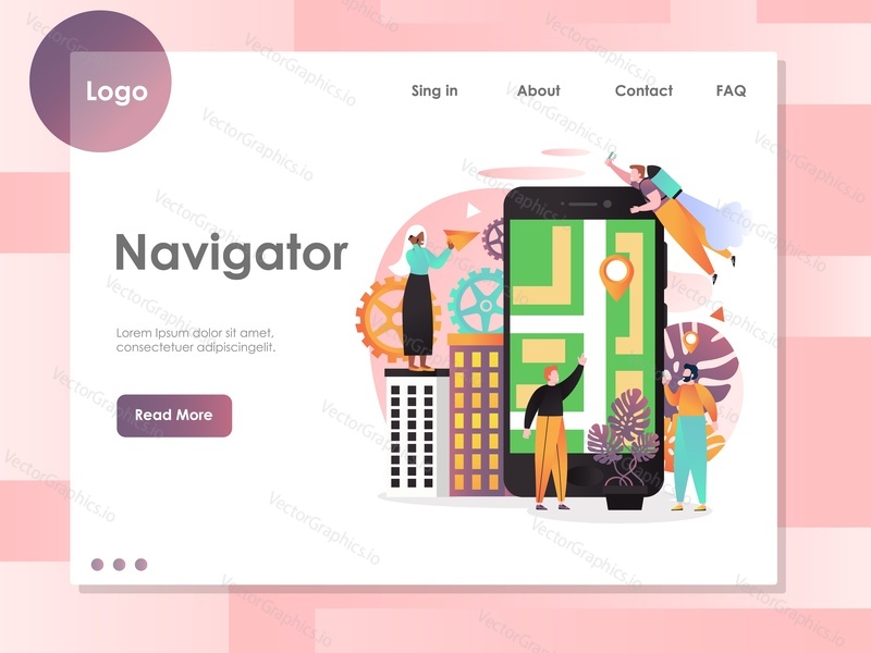 Navigator vector website template, web page and landing page design for website and mobile site development. GPS map and navigation apps concept.