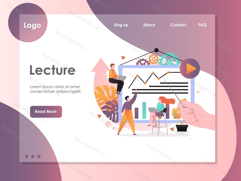 Lecture vector website template, web page and landing page design for website and mobile site development. Business training, presentation, seminar concept.