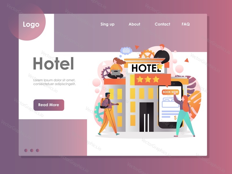 Hotel vector website template, web page and landing page design for website and mobile site development. Hotel booking mobile application concept.