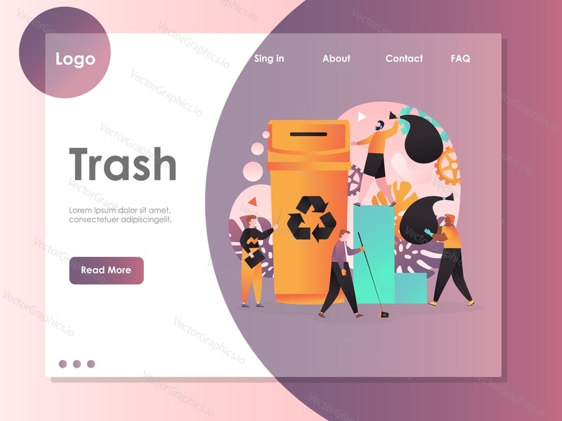 Trash vector website template, web page and landing page design for website and mobile site development. Waste sorting and recycling concept.