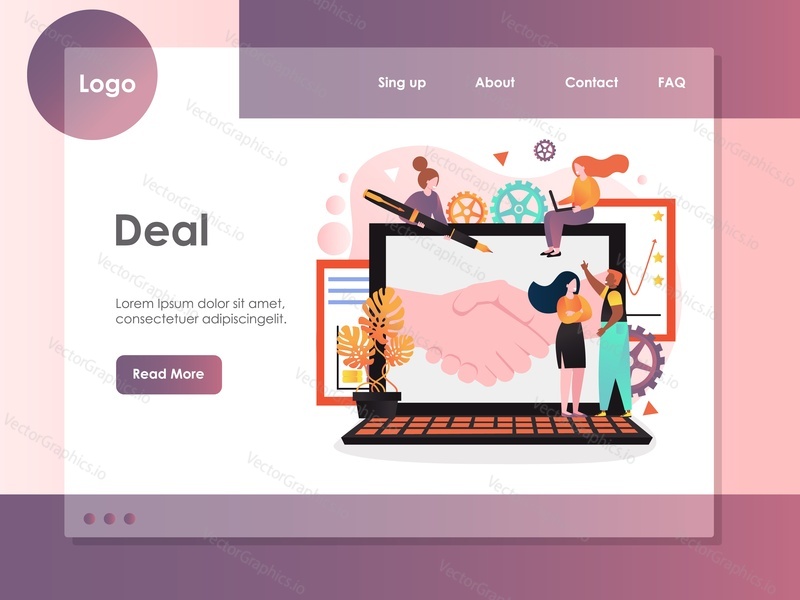 Deal vector website template, web page and landing page design for website and mobile site development. Business agreement, successful partnership, making a deal concepts.