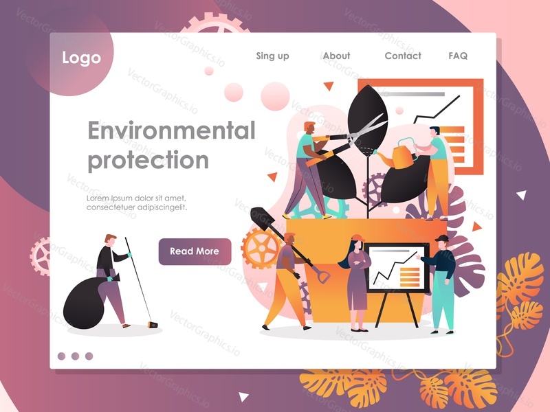 Environmental protection vector website template, web page and landing page design for website and mobile site development. Ecology, natural environment conservation concept.