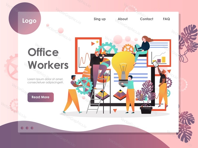 Office workers vector website template, web page and landing page design for website and mobile site development. Office situations, workspace, workflow concept.