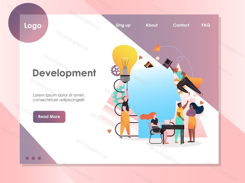 Development vector website template, web page and landing page design for website and mobile site development. Skill development, brainstorming, innovation, creative thinking, personal growth concepts