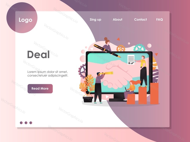 Deal vector website template, web page and landing page design for website and mobile site development. Successful signing of contract, partnership, cooperation concepts.