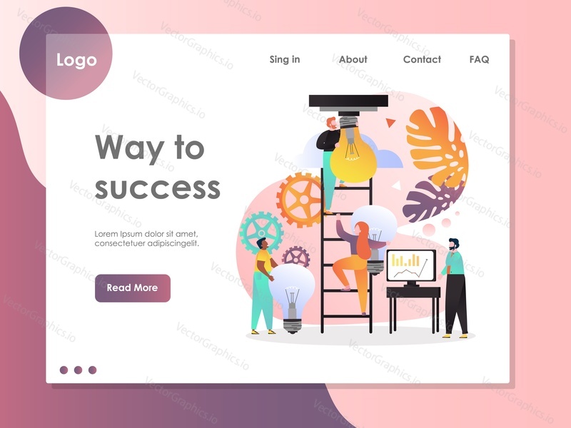Way to success vector website template, web page and landing page design for website and mobile site development. Path to success, career advancement, search for ideas concepts.