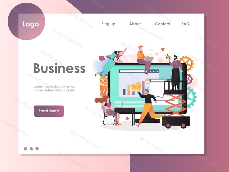 Business vector website template, web page and landing page design for website and mobile site development. Business activity workflow concept with office people engaged in their work.