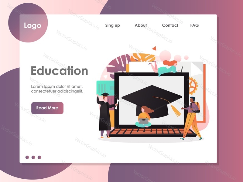 Education vector website template, web page and landing page design for website and mobile site development. Distance education, e-learning, online courses concept.