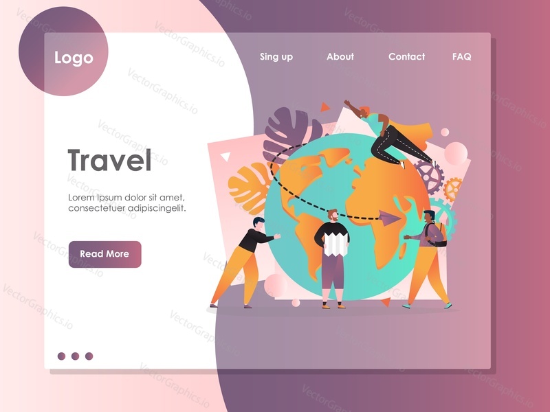 Шаблон веб-сайта Travel vector, дизайн веб-страницы и целевой страницы для разработки веб-сайтов и мобильных сайтов. Путешествие по миру, летний отдых, концепция обслуживания турагентства.