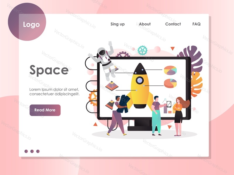 Space vector website template, web page and landing page design for website and mobile site development. Computer technology and space research, rocket science concept.