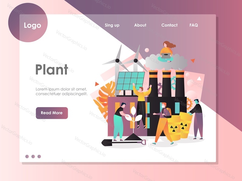 Plant vector website template, web page and landing page design for website and mobile site development. Green energy and nature pollution nuclear energy sources concepts.