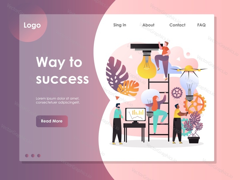 Way to success vector website template, web page and landing page design for website and mobile site development. Path to success, leadership, career development, teamwork concepts.
