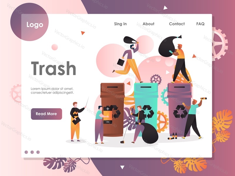 Trash vector website template, web page and landing page design for website and mobile site development. Waste sorting, garbage segregation, ecology and recycling concept.