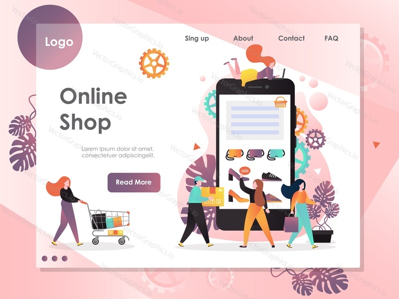 Online shop vector website template, web page and landing page design for website and mobile site development. Internet shopping store for women, e-commerce concepts.