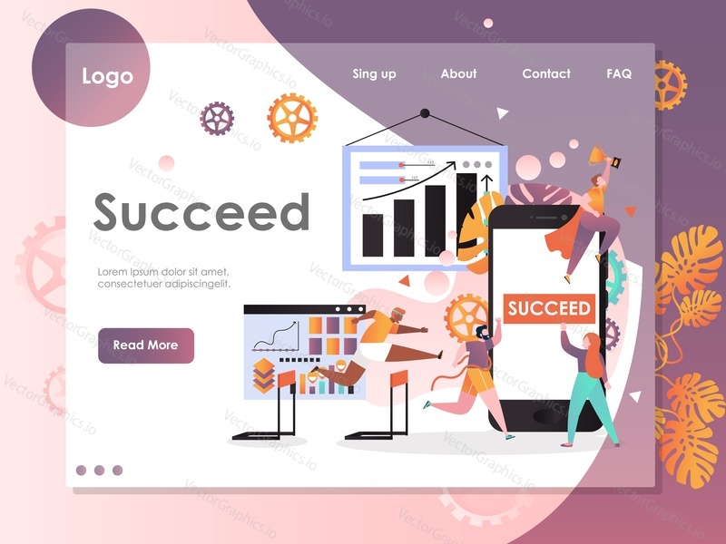 Succeed vector website template, web page and landing page design for website and mobile site development. Business competition and success concept.