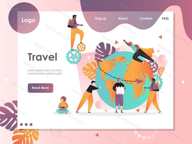 Travel vector website template, web page and landing page design for website and mobile site development. World traveling, international journey, summer vacation concept.