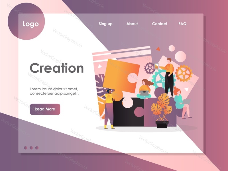 Creation vector website template, web page and landing page design for website and mobile site development. Creation of successful project and business team building concepts.