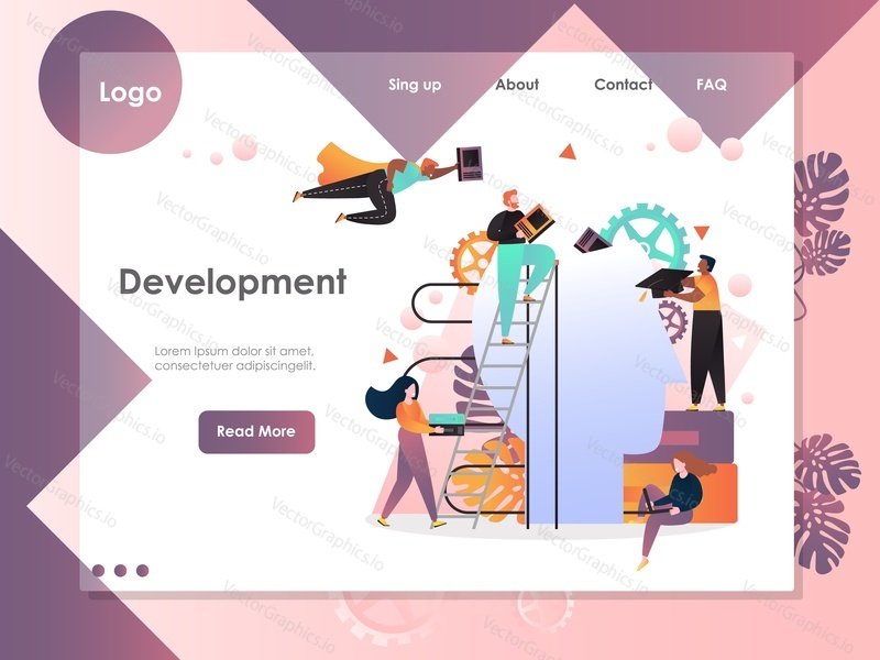 Development vector website template, web page and landing page design for website and mobile site development. Self improvement, brain training, learning, personal development concepts.