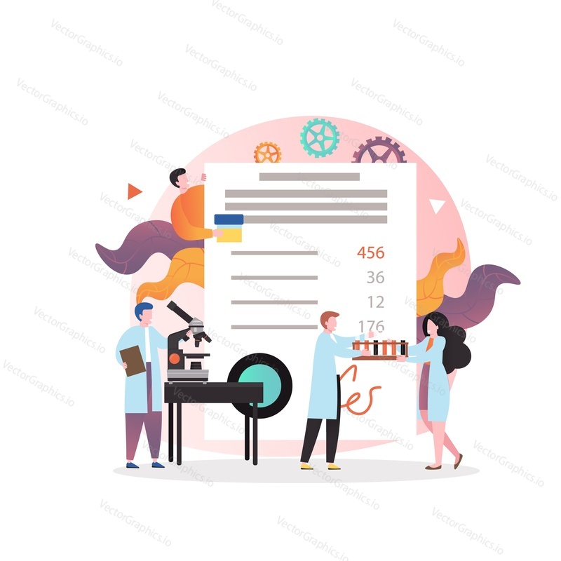Medical laboratory professionals carrying out clinical pathology tests, vector illustration. Lab analysis vector concept for web banner, website page etc.