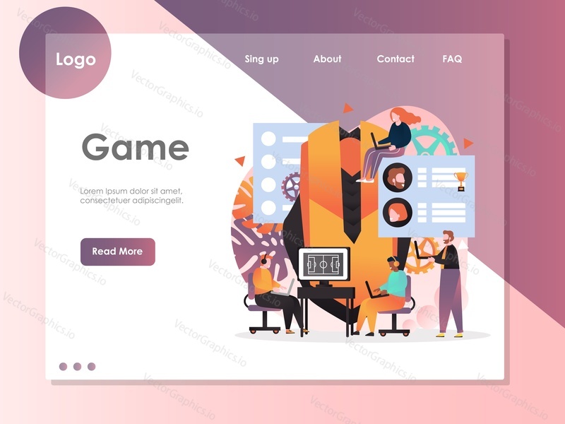 Game vector website template, web page and landing page design for website and mobile site development. Sports video games, egames championship, cyber sport, esports tournament concepts.