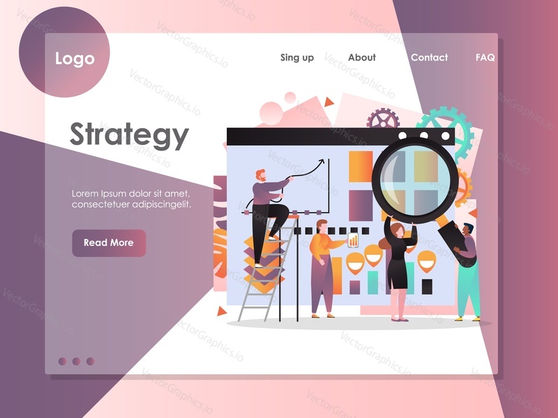 Strategy vector website template, web page and landing page design for website and mobile site development. Business growth planning concept.